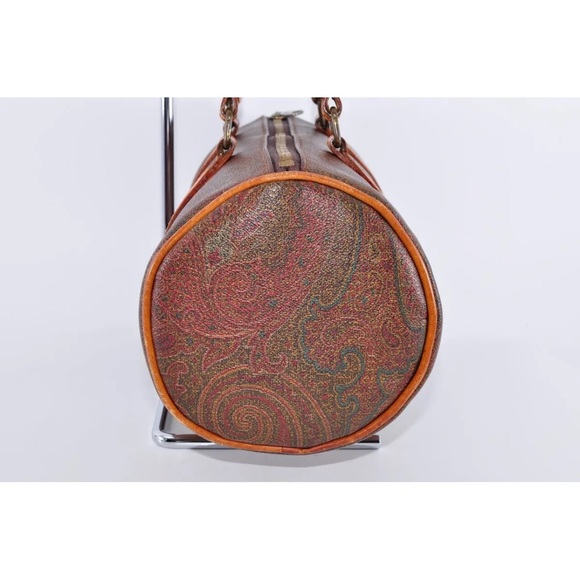 ETRO Paisley Mini Boston Bag PVC Leather Wine Red Brown Used Authentic EUC - Picture 5 of 12